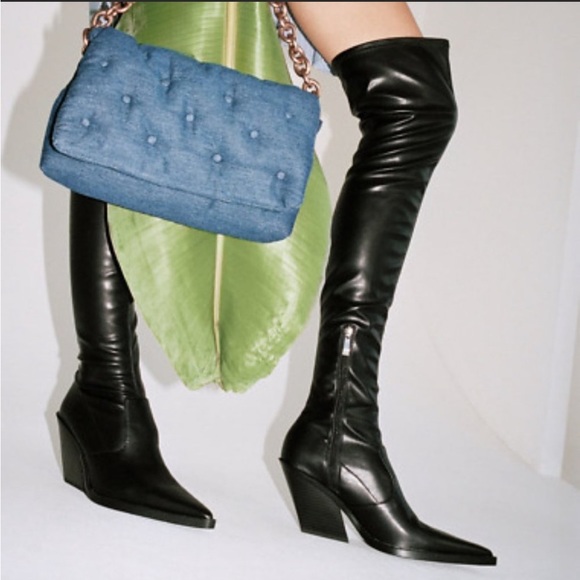 ZARA Thigh High Faux Leather Western Boots- Size 35 US 5. - Picture 4 of 10